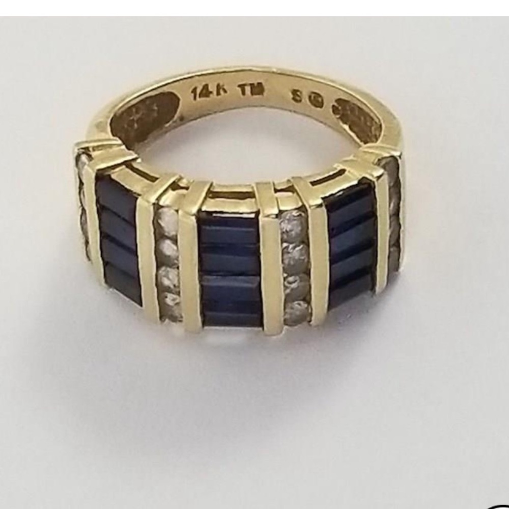 Vintage 14k gold sapphire and white topaz channel set ring